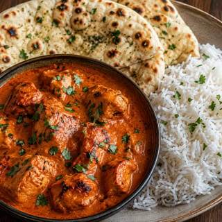 Chili Chicken w/ Basmati Rice and Naan