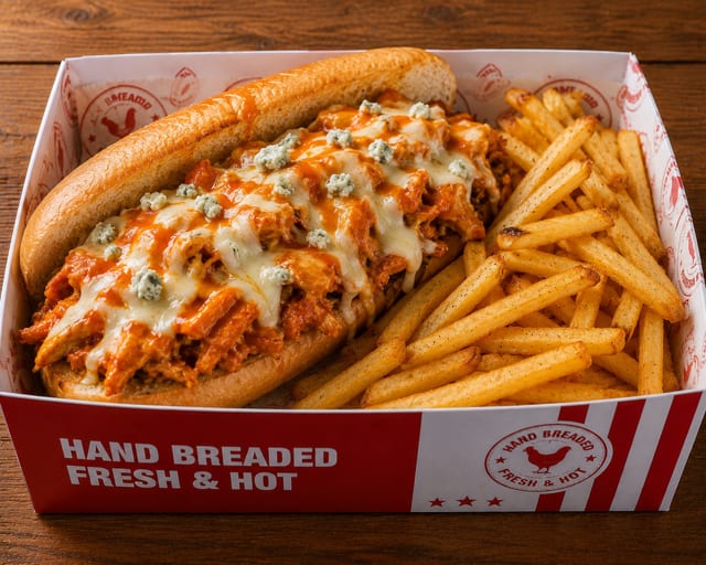 Buffalo Chicken Cheesesteak w/ Fries.