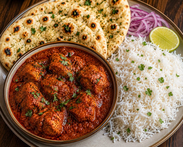 Tandoori Chicken w/ Basmati Rice and Naan.